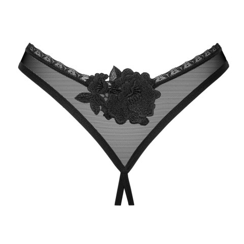Obsessive Latinesa XL/2XL czarne stringi z dekoracją kwiatową Obsessive