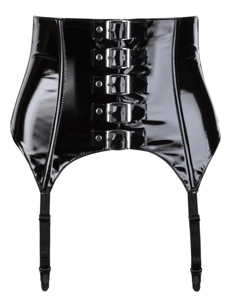 Black Level Pas do pończoch czarny winylowy M szeroki z metalowymi klamrami Black Level