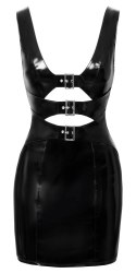 Black Level Sukienka Mini Bez Rękawow Połysk Czerń Srebrne Klamry M Black Level