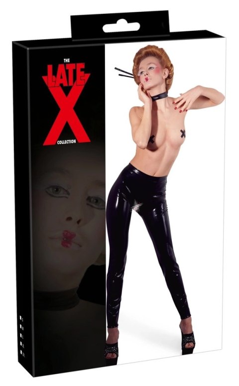 Late X legginsy lateksowe z otwartą strefą, czarne, rozmiar XL Late X