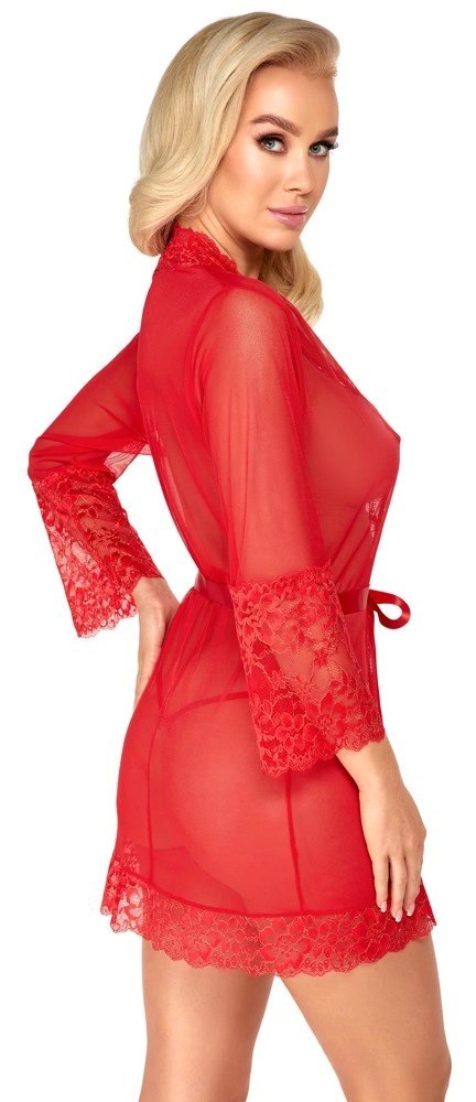 Kissable Kimono L/XL czerwony z koronką i satynowym paskiem Kissable