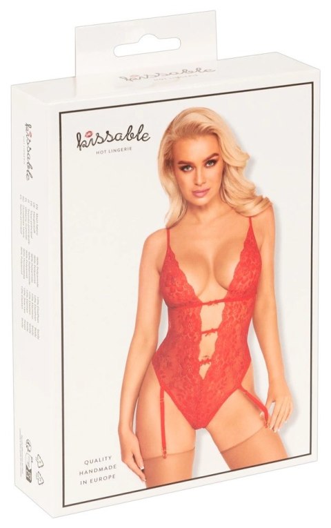 Kissable Body Koronkowe Czerwone L/XL z Paskami do Pończoch Kissable