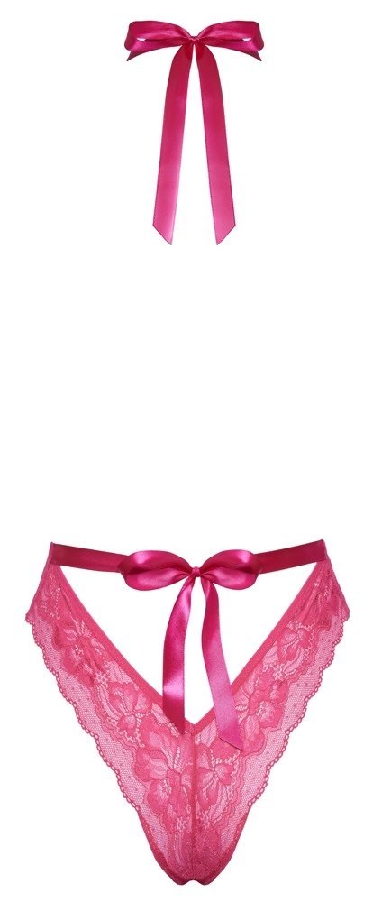 Kissable Body L/XL rożowe koronkowe elastyczne z wiązaniem na szyi Kissable