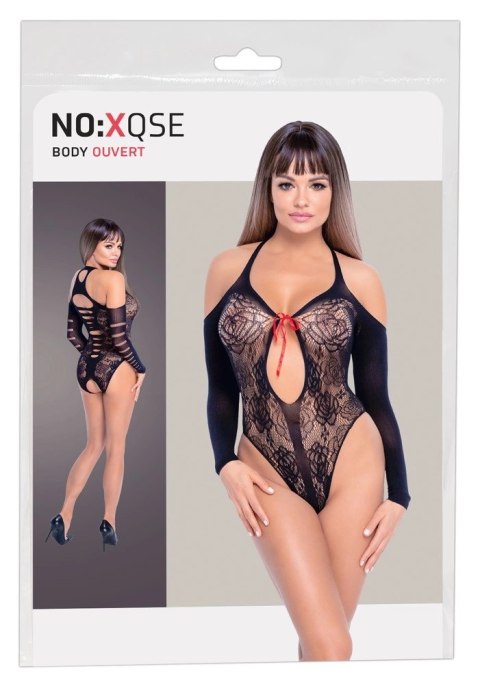 NO:XQSE Body Koronkowe Czarny z Czerwoną Kokardką S-L Elastyczne NO:XQSE