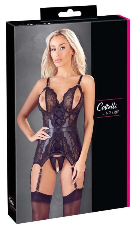 Cottelli Lingerie Koszulka Koronkowa Czarna z Otwartymi Miseczkami M Cottelli