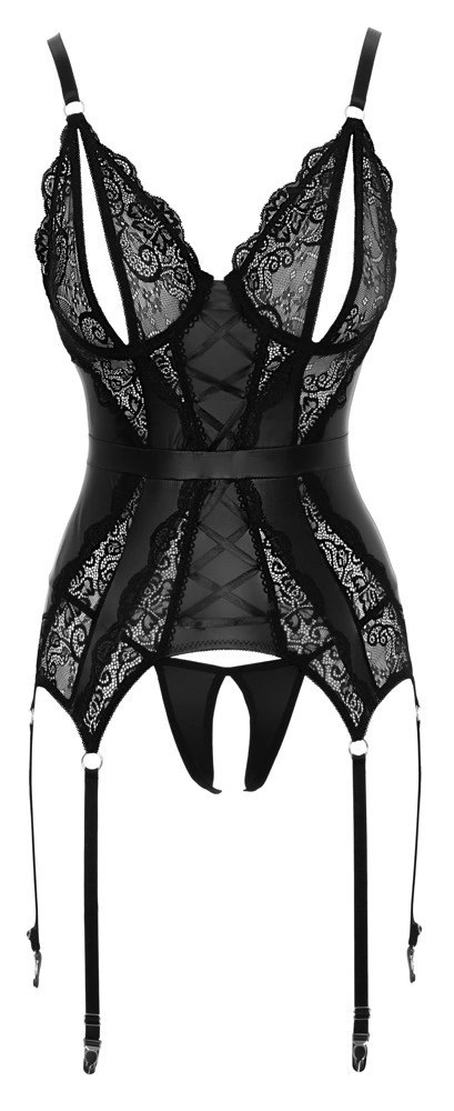 Cottelli Lingerie Koszulka Koronkowa Czarna z Otwartymi Miseczkami M Cottelli