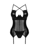 Obsessive Norides XL/2XL Czarny gorset z paskami do pończoch i stringami Obsessive