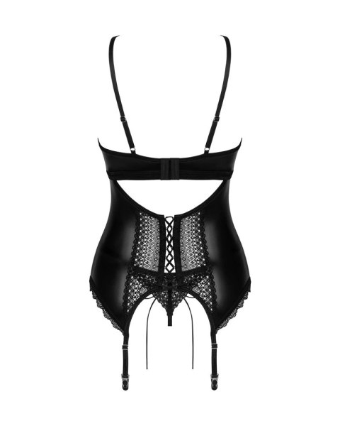 Obsessive Norides XL/2XL Czarny gorset z paskami do pończoch i stringami Obsessive