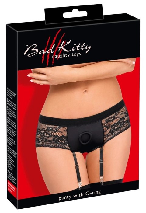 Bad Kitty Strap-On XS z Koronką i Paskami do Pończoch Czarny Bad Kitty