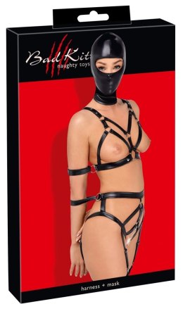 Bad Kitty Zestaw Uprzęży XL z Maską i Regulacją z Ekoskory Czarny Bad Kitty