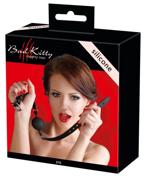Bad Kitty - silikonowy knebel czarny z otworami, średni, O3,5 cm Bad Kitty