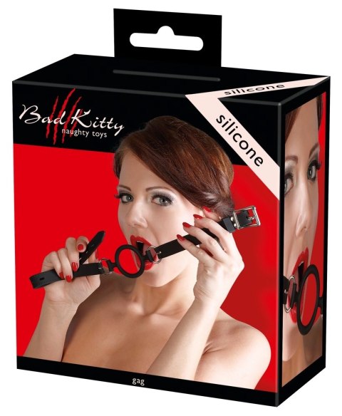 Bad Kitty silikonowy knebel pierścieniowy czarny O5cm regulowany Bad Kitty