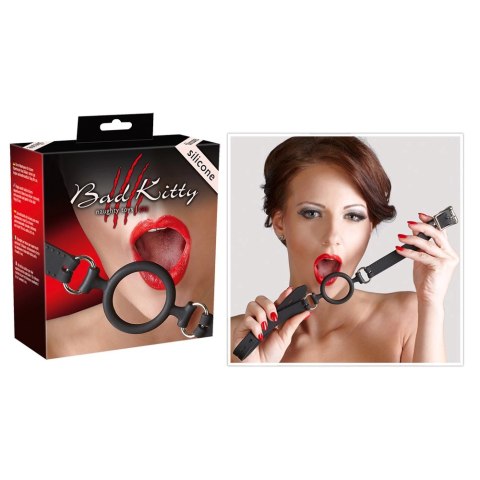Bad Kitty silikonowy knebel pierścieniowy czarny O5cm regulowany Bad Kitty