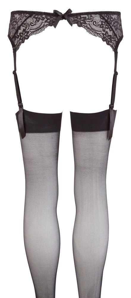 NO:XQSE Koronkowy Pas z Pończochami Czarny S/M - zestaw elegancki NO:XQSE