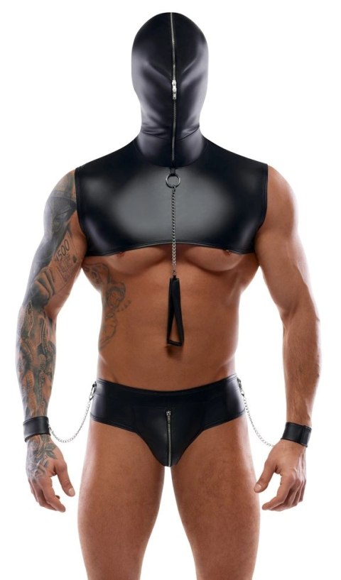 Svenjoyment Bondage zestaw męski matowy czarny 2XL z kapturem i akcesoriami Svenjoyment