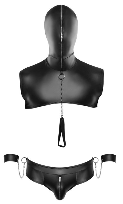 Svenjoyment Bondage zestaw męski matowy czarny 2XL z kapturem i akcesoriami Svenjoyment