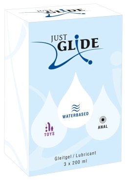 Just Glide Zestaw 3x200 ml Lubrykanty na bazie wody - Anal, Toys, Waterbased Just Glide