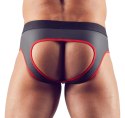 Svenjoyment Jockstrap XL czarno-czerwony z zamkiem i otwartym tyłem Svenjoyment