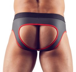 Svenjoyment Jockstrap XL czarno-czerwony z zamkiem i otwartym tyłem Svenjoyment