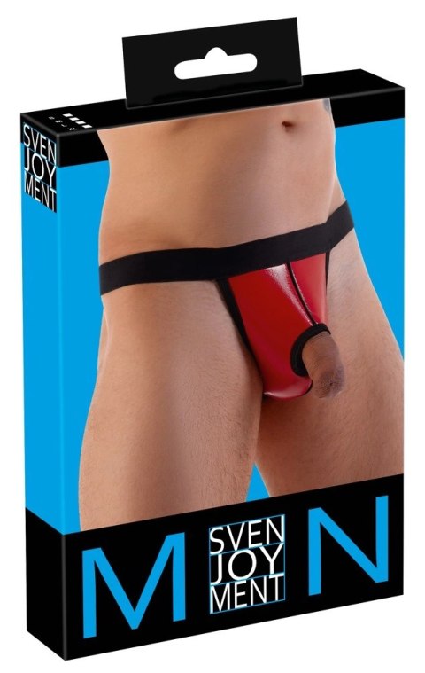 Svenjoyment Stringi męskie czerwone S/M z otworem, połysk, elastyczne Svenjoyment