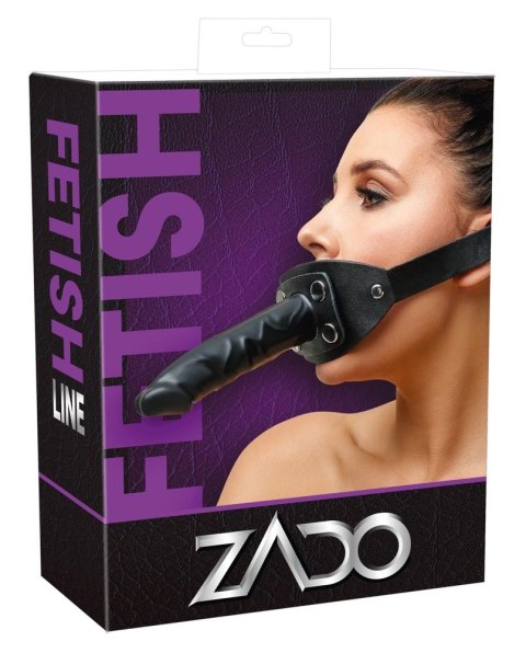 ZADO Double Gag System Skorzany z Paskiem na Głowę Czarny 13 cm ZADO