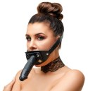 ZADO Double Gag System Skorzany z Paskiem na Głowę Czarny 13 cm ZADO