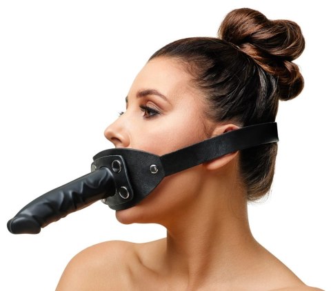 ZADO Double Gag System Skorzany z Paskiem na Głowę Czarny 13 cm ZADO