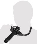 ZADO Double Gag System Skorzany z Paskiem na Głowę Czarny 13 cm ZADO