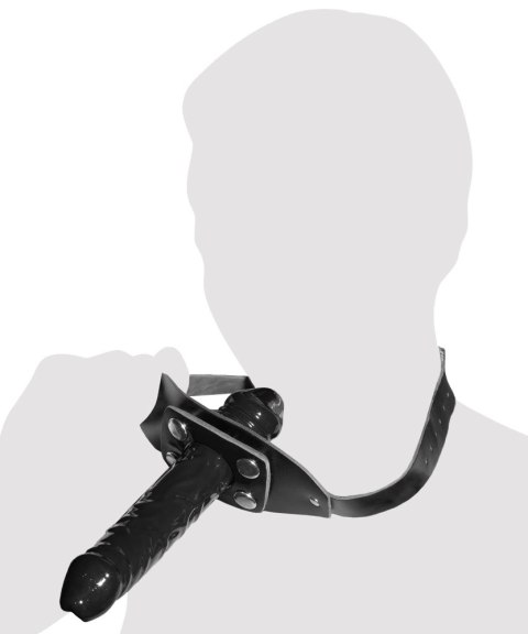 ZADO Double Gag System Skorzany z Paskiem na Głowę Czarny 13 cm ZADO