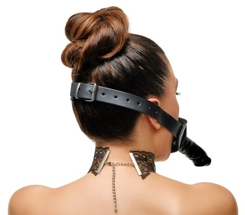 ZADO Double Gag System Skorzany z Paskiem na Głowę Czarny 13 cm ZADO