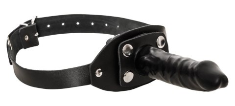 ZADO Double Gag System Skorzany z Paskiem na Głowę Czarny 13 cm ZADO
