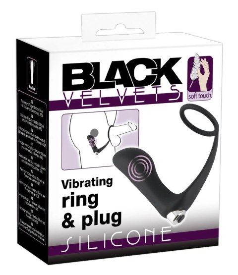 Black Velvets Pierścień z wibrującą wtyczką analną i mostkiem - czarny Black Velvets