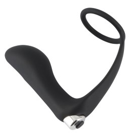Black Velvets Pierścień z wibrującą wtyczką analną i mostkiem - czarny Black Velvets