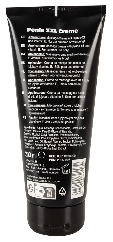 HOT XXL Vegan krem pielęgnacyjny z olejkiem jojoba 200 ml Penis XXL