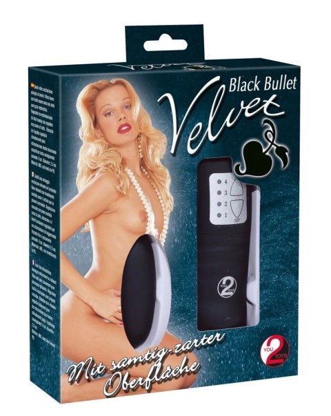 You2Toys Velvet - Jajeczko wibracyjne z pilotem, czarne 6 cm You2Toys
