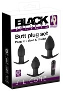 Black Velvets Zestaw 3 korkow z wibracją, silikon, czarny, rożne rozmiary Black Velvets