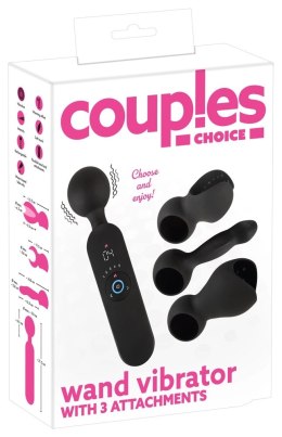 Couples Choice Masażer z 3 wymiennymi końcowkami czarny 21,5 cm Couples Choice