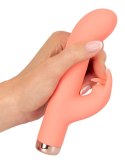 Peachy Mini Rabbit Vibrator model zakrzywiony pomarańczowy silikon 16,7 cm Peachy