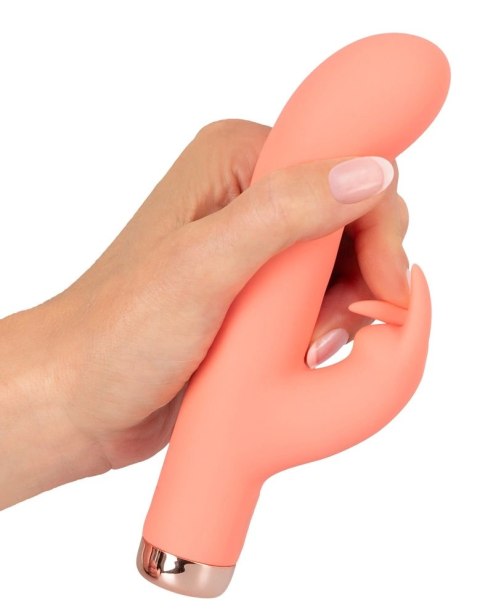 Peachy Mini Rabbit Vibrator model zakrzywiony pomarańczowy silikon 16,7 cm Peachy