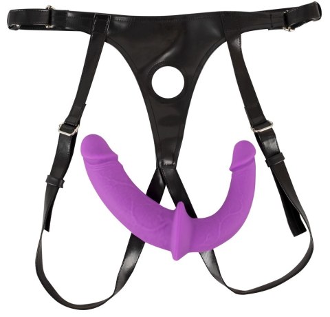 Sweet Smile Double Strap-On Fioletowy - Regulowana uprząż z silikonowymi wkładami Sweet Smile