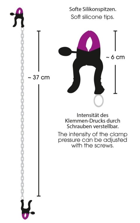 Bad Kitty BK-5326 Regulowane klipsy na piersi z łańcuszkiem 52 cm Bad Kitty