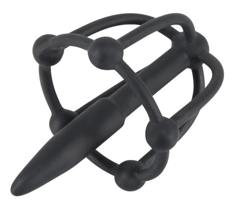 You2Toys Plug intymny z kulkami, klatką - silikonowy, czarny, 5,7 cm Penisplug