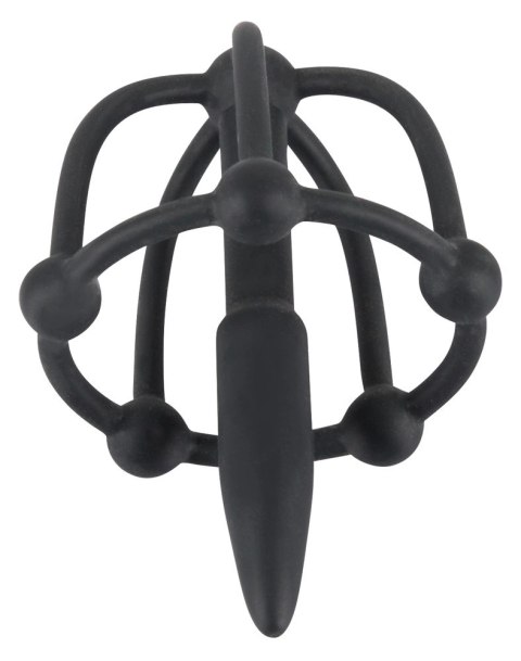 You2Toys Plug intymny z kulkami, klatką - silikonowy, czarny, 5,7 cm Penisplug