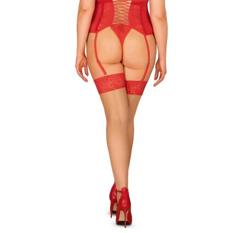 Obsessive Blossmina Pończochy Plus Size Nude z Czerwoną Koronką 4XL/5XL Obsessive