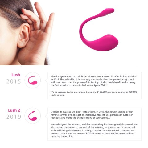 Lovense Lush 2 - Wibrujące Jajko Bluetooth z Aplikacją, Rożowe Lovense