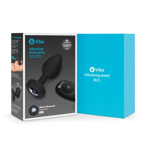B-Vibe Vibrating Jewel Plug M/L Black Diamond - model z pilotem, 15 trybow B-Vibe