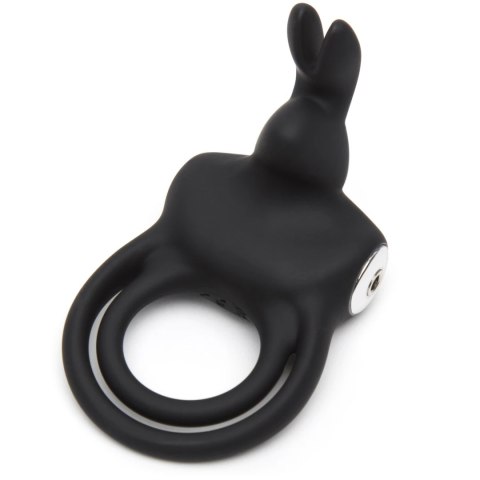 Happy Rabbit Black - silikonowy pierścień wibrujący z 2 pętlami, USB Happy Rabbit