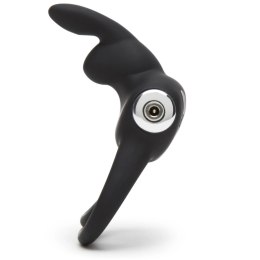 Happy Rabbit Black - silikonowy pierścień wibrujący z 2 pętlami, USB Happy Rabbit