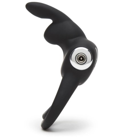 Happy Rabbit Black - silikonowy pierścień wibrujący z 2 pętlami, USB Happy Rabbit