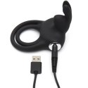 Happy Rabbit Black - silikonowy pierścień wibrujący z 2 pętlami, USB Happy Rabbit